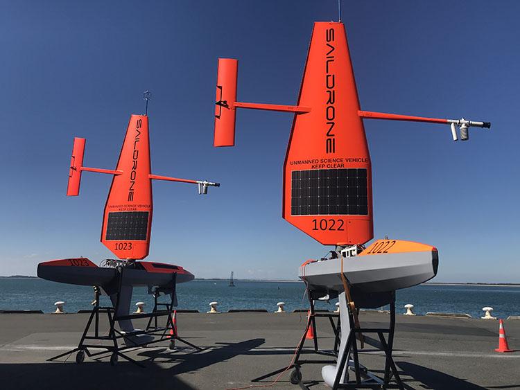 4 Saildrones with standard wing on cradle Point Bluff NZ 750px