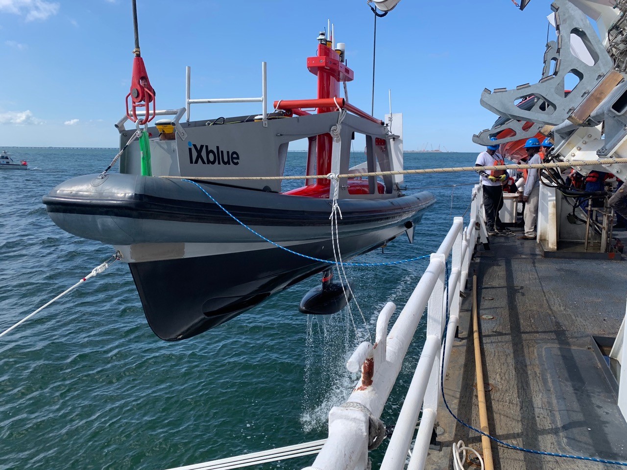 DriX being deployed from NOAAs Thomas Jefferson hydrographic survey vessel