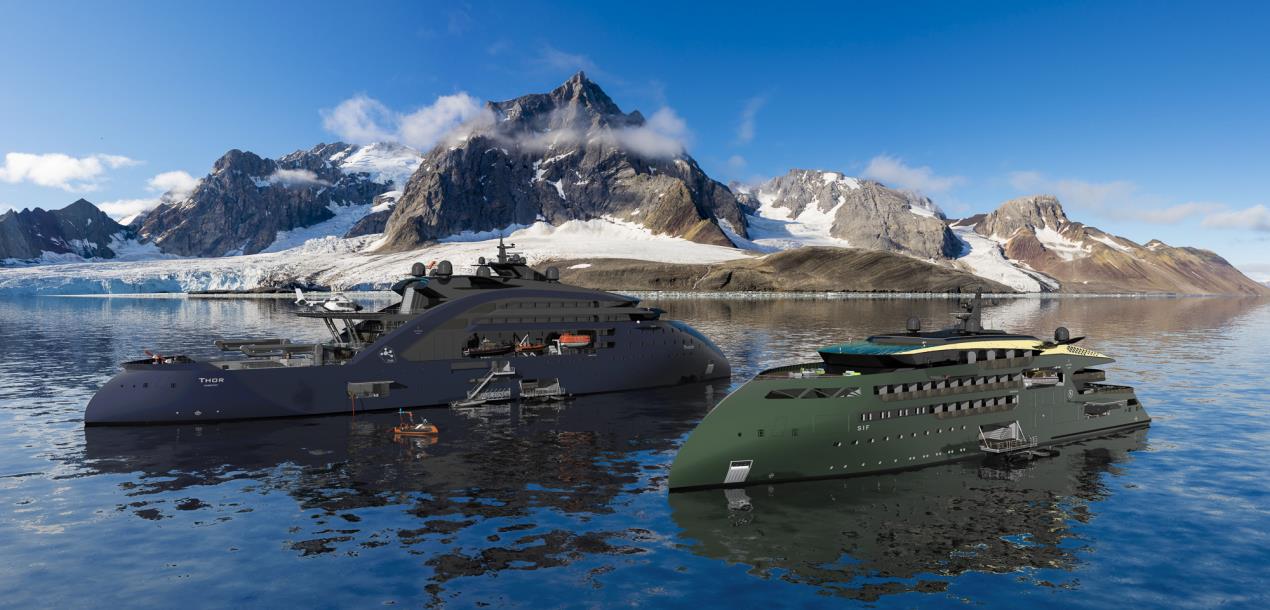 2 ULSTEIN THOR and ULSTEIN SIF with an autonomous surface vehicle underway